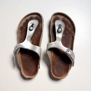 Birkenstock Silver Gizeh Birko-Flor Sandals Women’s Size 37